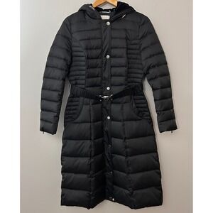 Laundry by Shelli Segal Womens M Black Quilted Down Puffer Coat Hooded Long